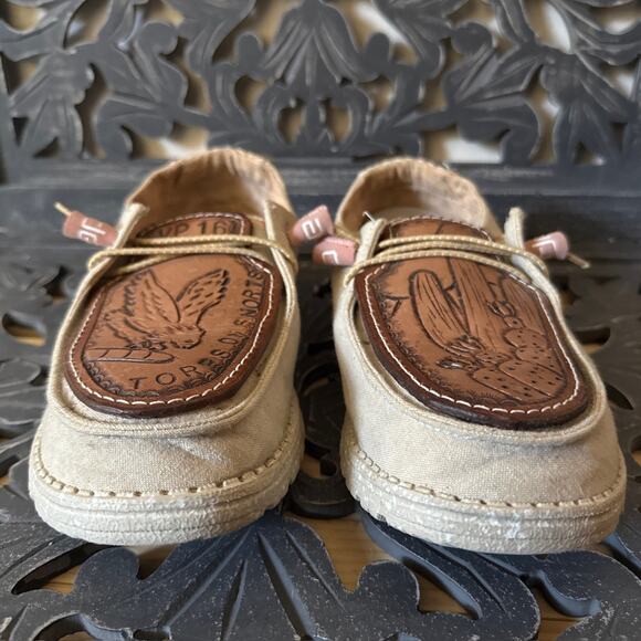 Hey Dude Wendy Custom Hand Tooled Leather Canvas US Navy VP-16 Shoes Woman’s 10 - Picture 9 of 14